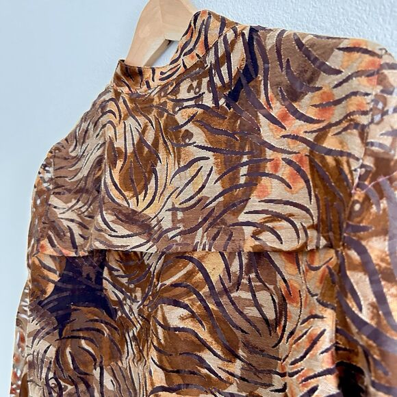 Ruby Rd Blouse Size M Semi Sheer Burnout Floral Tropical Brown Forest Fairy - Picture 4 of 12